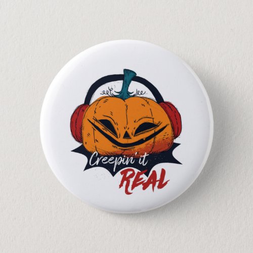 Halloween Pumpkin Creeping It Real Music Lover Button