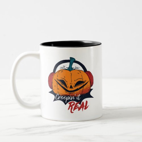 Halloween Pumpkin Creeping It Real Music Lover Two_Tone Coffee Mug