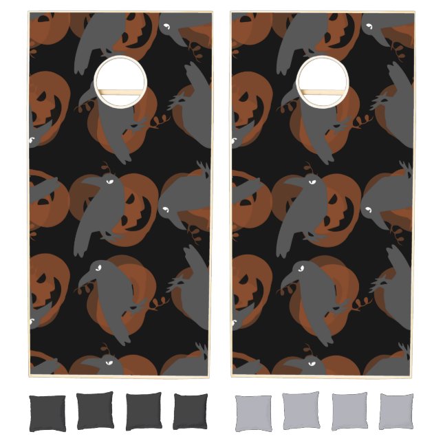 halloween pumpkin crows birds cornhole set (Set)