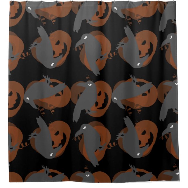 halloween pumpkin crows birds shower curtain (Front)