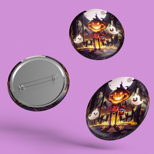 Halloween Pumpkin Cute Ghosts Moon Scary Forest Button