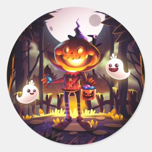 Halloween Pumpkin Cute Ghosts Moon Scary Forest Classic Round Sticker