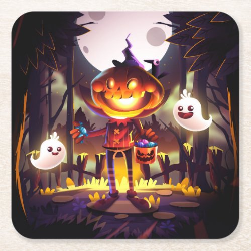 Halloween Pumpkin Cute Ghosts Moon Scary Forest Square Paper Coaster