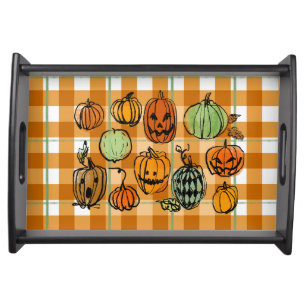 Halloween pumpkin cute gingham serving tray