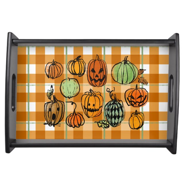 Halloween pumpkin cute gingham serving tray (Front)