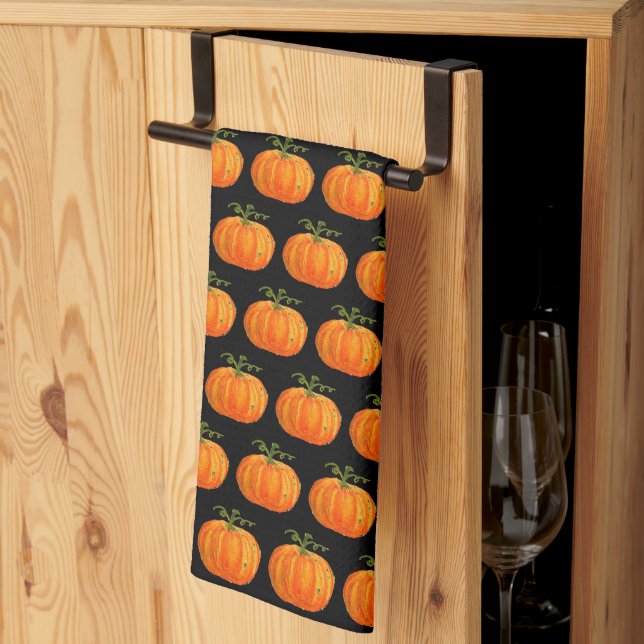 Halloween Pumpkin Cute Pattern Orange Fall Webs Kitchen Towel (Thirds Fold)