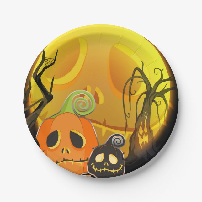 Halloween Pumpkin Cute Whimsical Party Paper Plates (Front)
