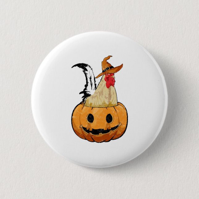 Halloween Pumpkin Cute Witch Chicken Button (Front)
