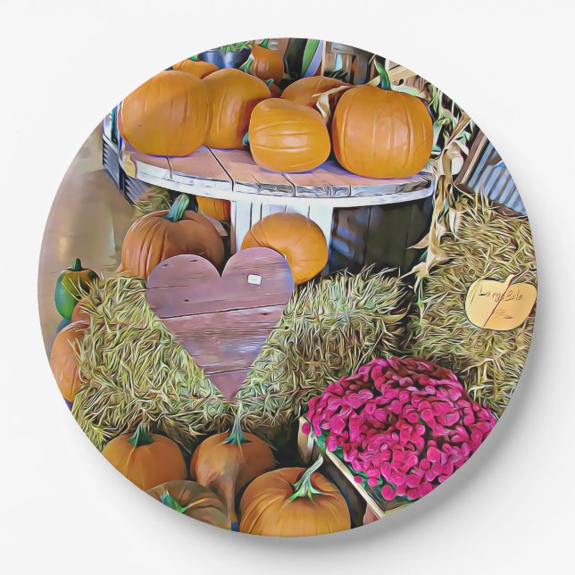 Halloween Pumpkin Display Party Paper Plates (Front)