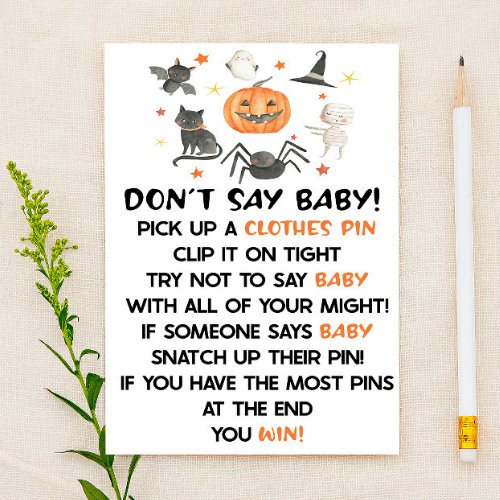 Halloween Pumpkin Dont Say Baby Shower Game Stationery