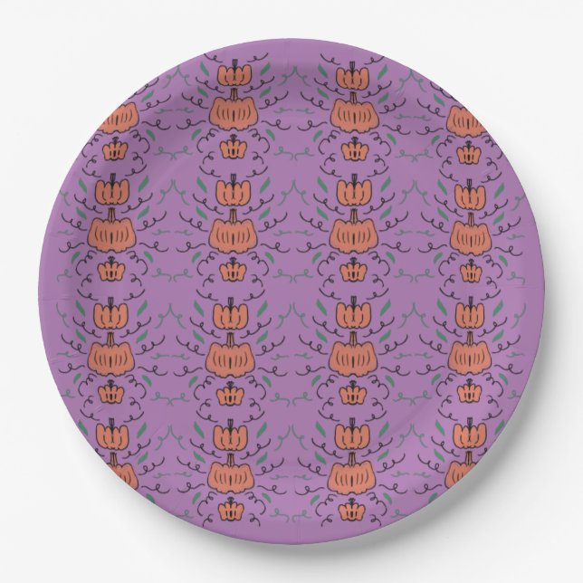 Halloween Pumpkin Doodle Seamless Pattern     Paper Plates (Front)