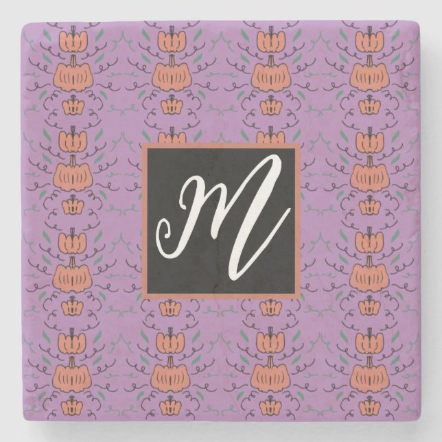 Halloween Pumpkin Doodle Seamless Pattern   Stone Coaster (Front)