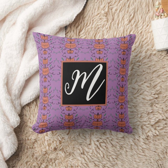 Halloween Pumpkin Doodle Seamless Pattern Throw Pillow (Blanket)