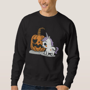 Halloween pumpkin eats unicorn skeleton candy sweatshirt