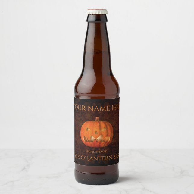 Halloween pumpkin elegant beer bottle label (Front)