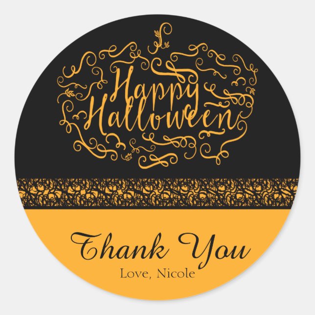 Halloween Pumpkin Elegant Black Orange Party Favor Classic Round Sticker (Front)