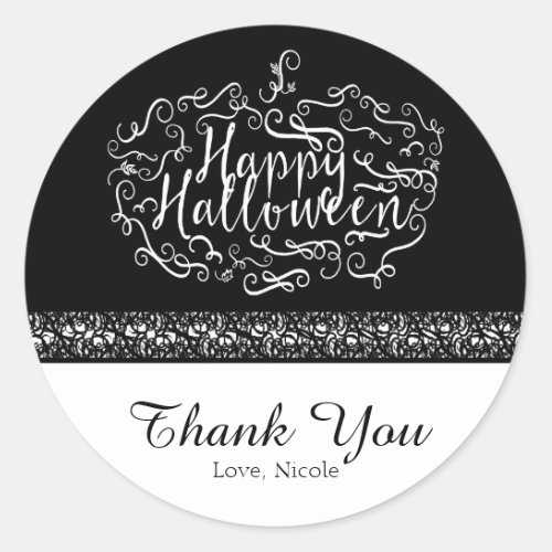 Halloween Pumpkin Elegant Black White Party Favor Classic Round Sticker