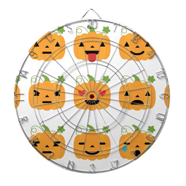 halloween pumpkin emojis dartboard with darts (Front)