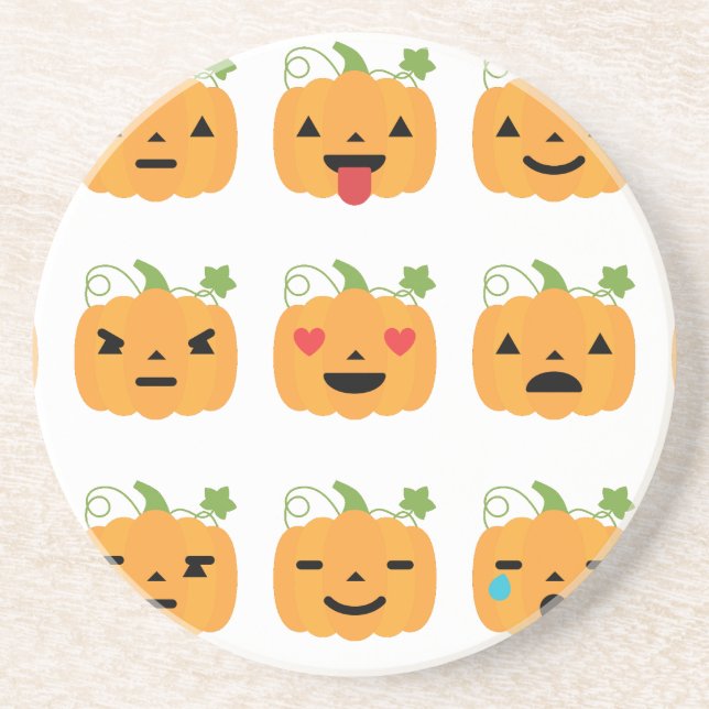 halloween pumpkin emojis drink coaster (Front)