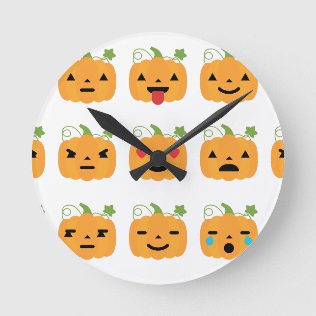 halloween pumpkin emojis round clock (Front)