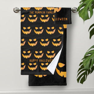Halloween Pumpkin Face Black Custom Towel Set