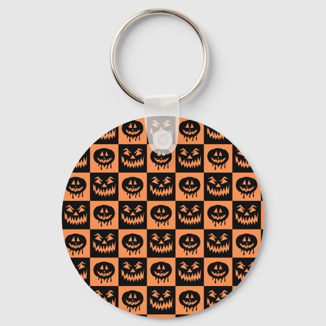 Halloween Pumpkin Face Ghost Spooky Pattern  Keychain (Front)