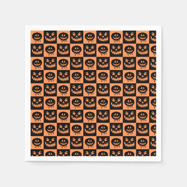 Halloween Pumpkin Face Ghost Spooky Pattern Napkins (Front)