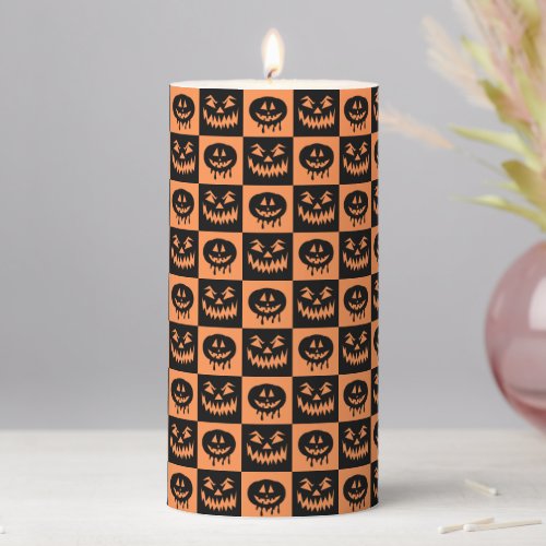 Halloween Pumpkin Face Ghost Spooky Pattern Pillar Candle