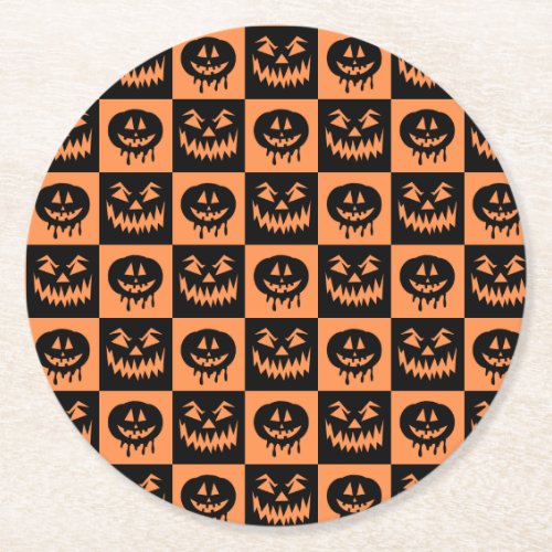 Halloween Pumpkin Face Ghost Spooky Pattern Round Paper Coaster