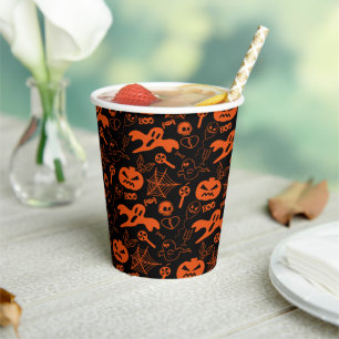 Halloween Pumpkin Face Jack O Lantern Black Paper Cups