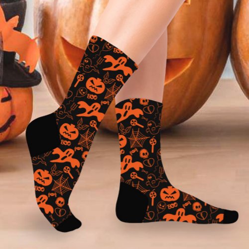 Halloween Pumpkin Face Jack O Lantern Black Socks