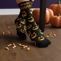 Halloween Pumpkin Face Jack O Lantern Black Socks