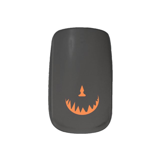 Halloween Pumpkin Face Orange Black Design Minx Nail Art (Right Thumb)