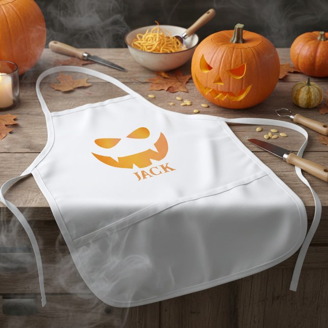 Halloween Pumpkin Face Personalized Kids Apron (Perfect apron for your pumpkin carving party. Add your name)