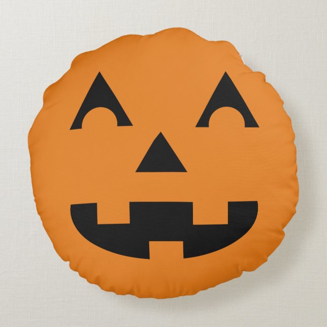 Halloween Pumpkin Face Round Pillow (Back)