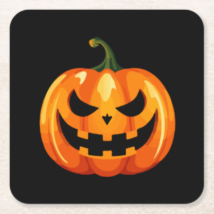 Halloween Pumpkin Face Scary Square Paper Coaster