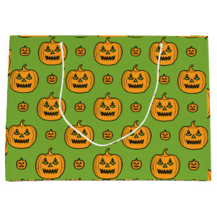 Halloween pumpkin faces large gift bag