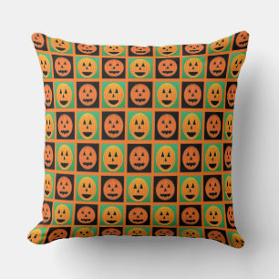 Halloween pumpkin faces pattern throw pillow