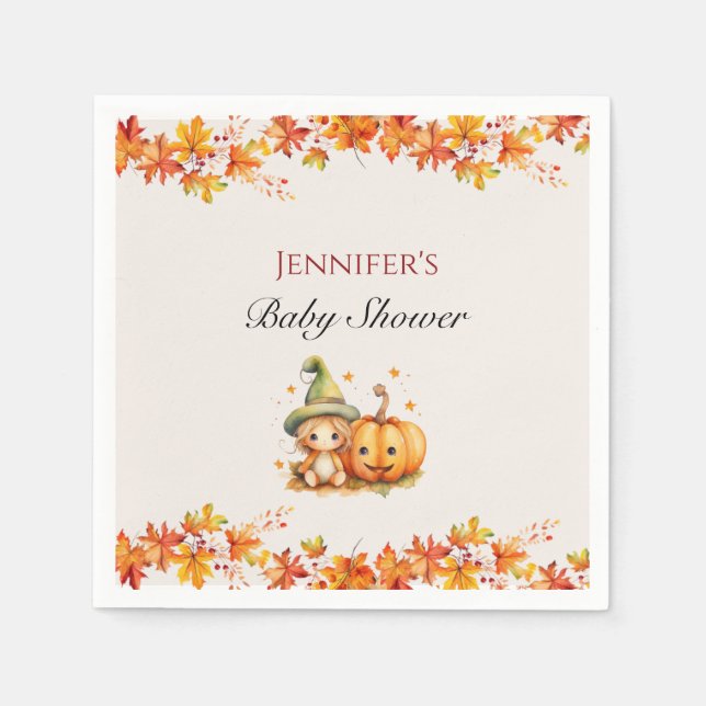 Halloween Pumpkin Fall Thanksgiving Baby Shower Napkins (Front)