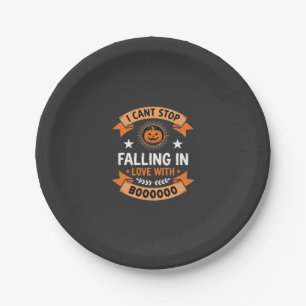 Halloween Pumpkin Falling In Love Paper Plates