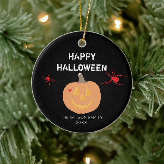 Halloween Pumpkin Family & Year Ceramic Ornament (Tree)