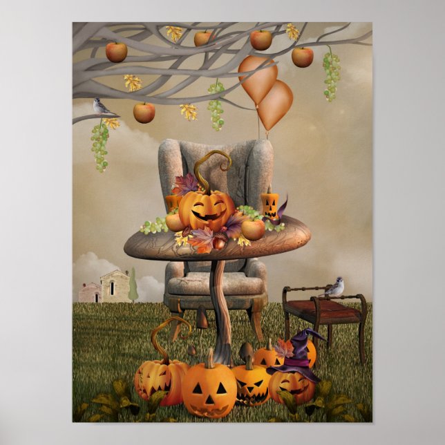 Halloween Pumpkin Feast Fantasy Art Poster (Front)