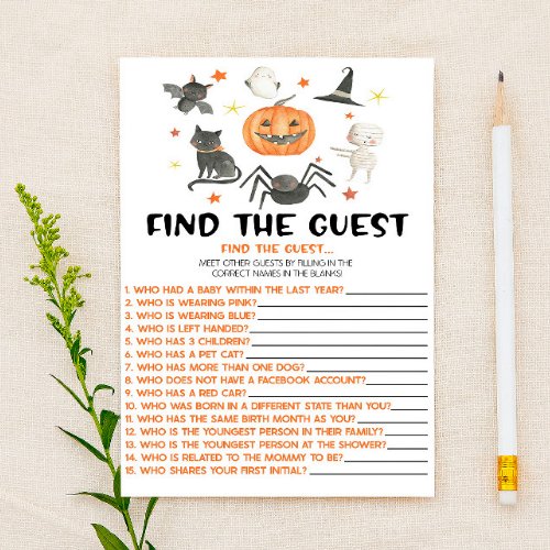 Halloween Pumpkin Find The Guest Baby Shower Game Stationery