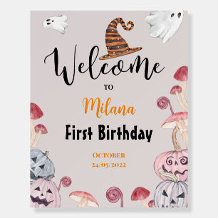 Halloween Pumpkin First Birthday Welcome Sign
