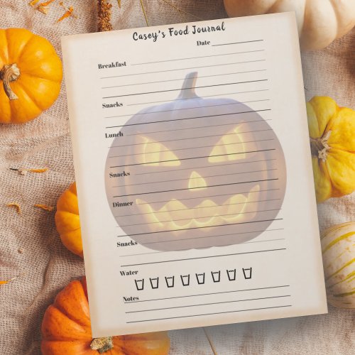 Halloween Pumpkin Food Journal Trendy Meal Diary Notepad