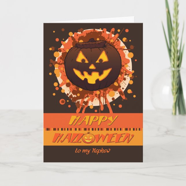 Halloween Pumpkin, for Nephew, Grunge, Humorous Card (Front)