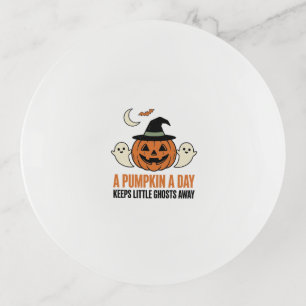 Halloween Pumpkin Funny Ghost Vintage Quote_1 Trinket Tray