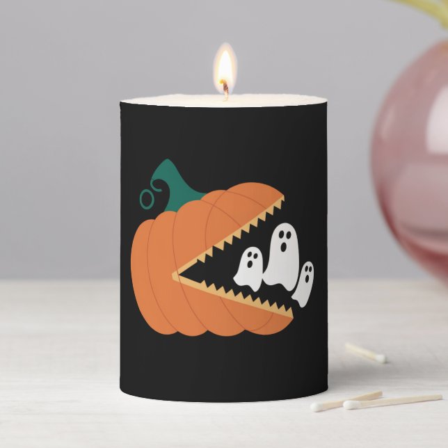 Halloween Pumpkin Funny Ghosts Boys Kids  Pillar Candle (In Situ)
