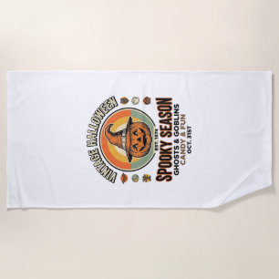 Halloween Pumpkin Funny Vintage Witch Hat_1 Beach Towel