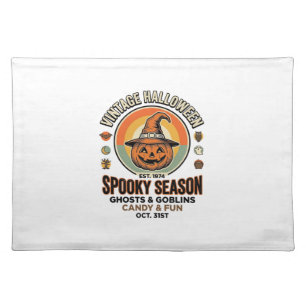 Halloween Pumpkin Funny Vintage Witch Hat_1 Cloth Placemat